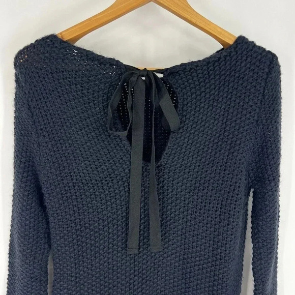 ZARA KNIT Bow Tie Back Chunky Sweater Size M Navy Keyhole Long Sleeve - Picture 2 of 13
